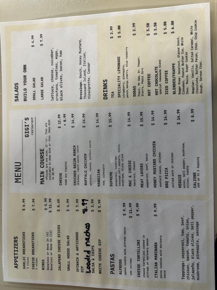 Gigi's Restaurant Menu image 1